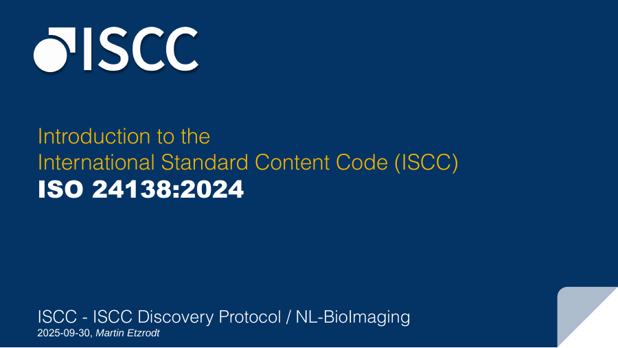 First slide of Introduction to the International Standard Content Code (ISCC) — the ISCC Discovery Protocol