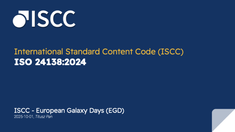 First slide of International Standard Content Code (ISCC) — ISO 24138:2024