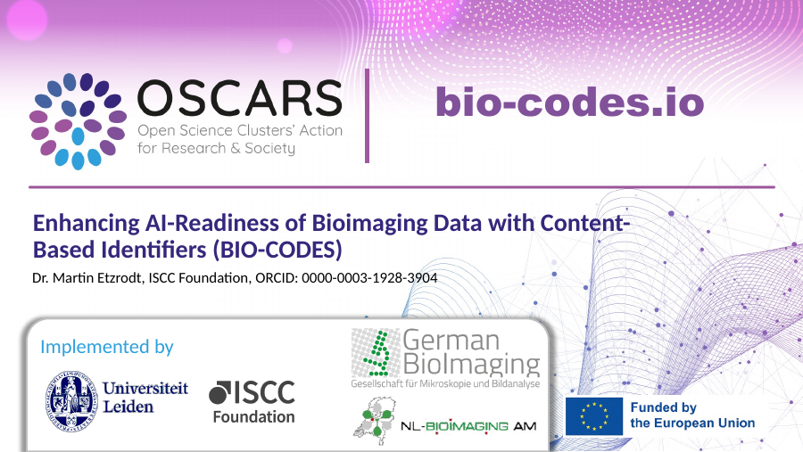 First slide of Enhancing AI-Readiness of Bioimaging Data with Content-Based Identifiers (BIO-CODES)